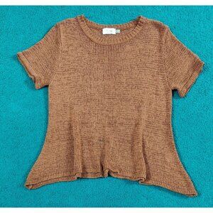 Bluivy Women's Medium-Knit Short Sleeve Sweater Top Brown Sheer Pullover Size M